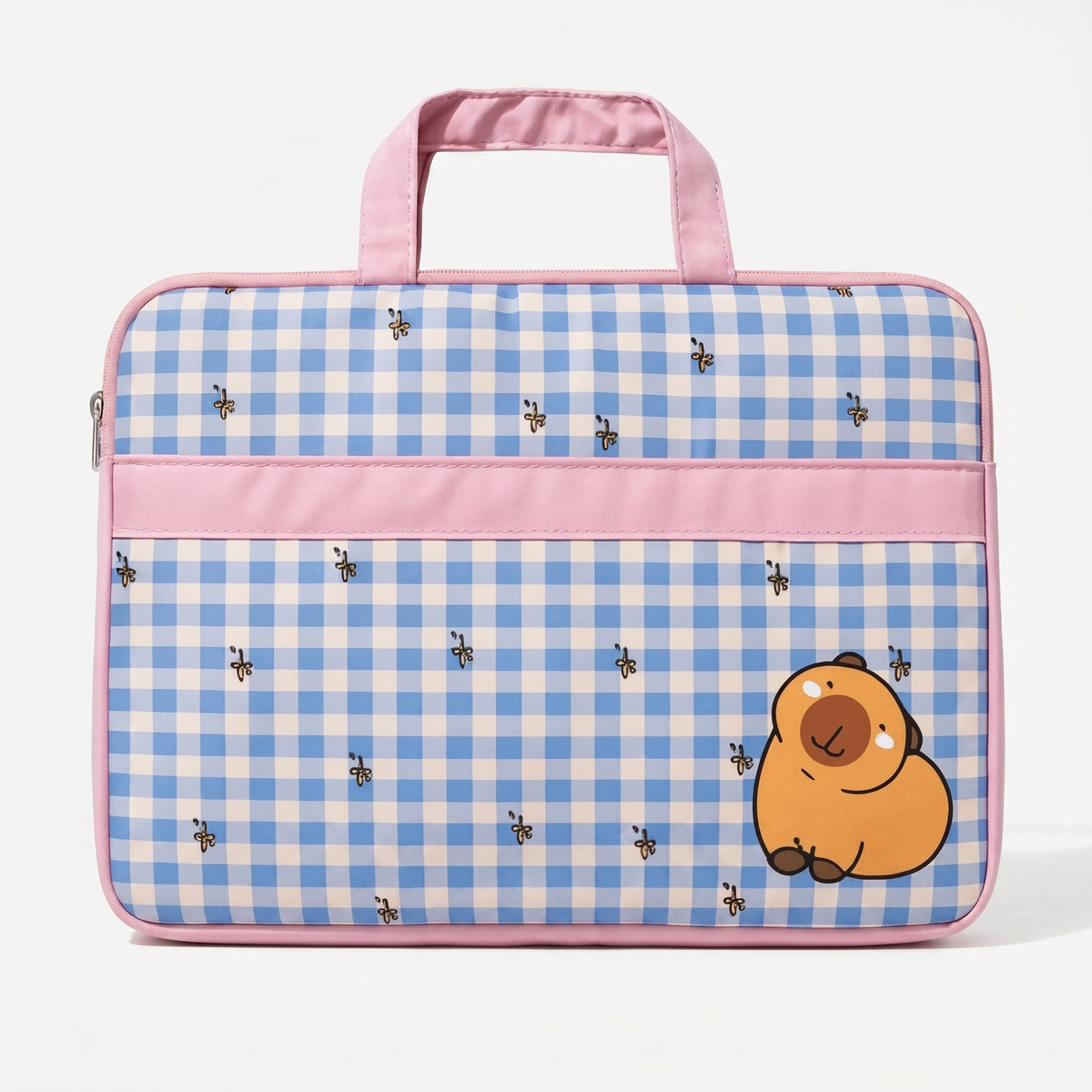 Blue Gingham Capybara Laptop Bag