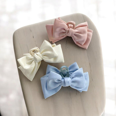 Blue Satin Bow Claw Clip