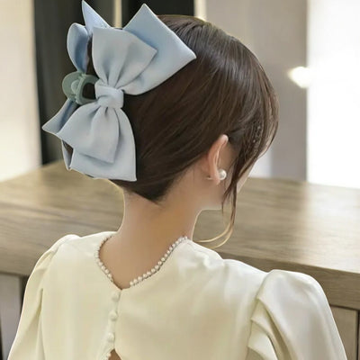 Blue Satin Bow Claw Clip