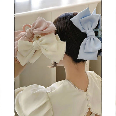 Blue Satin Bow Claw Clip