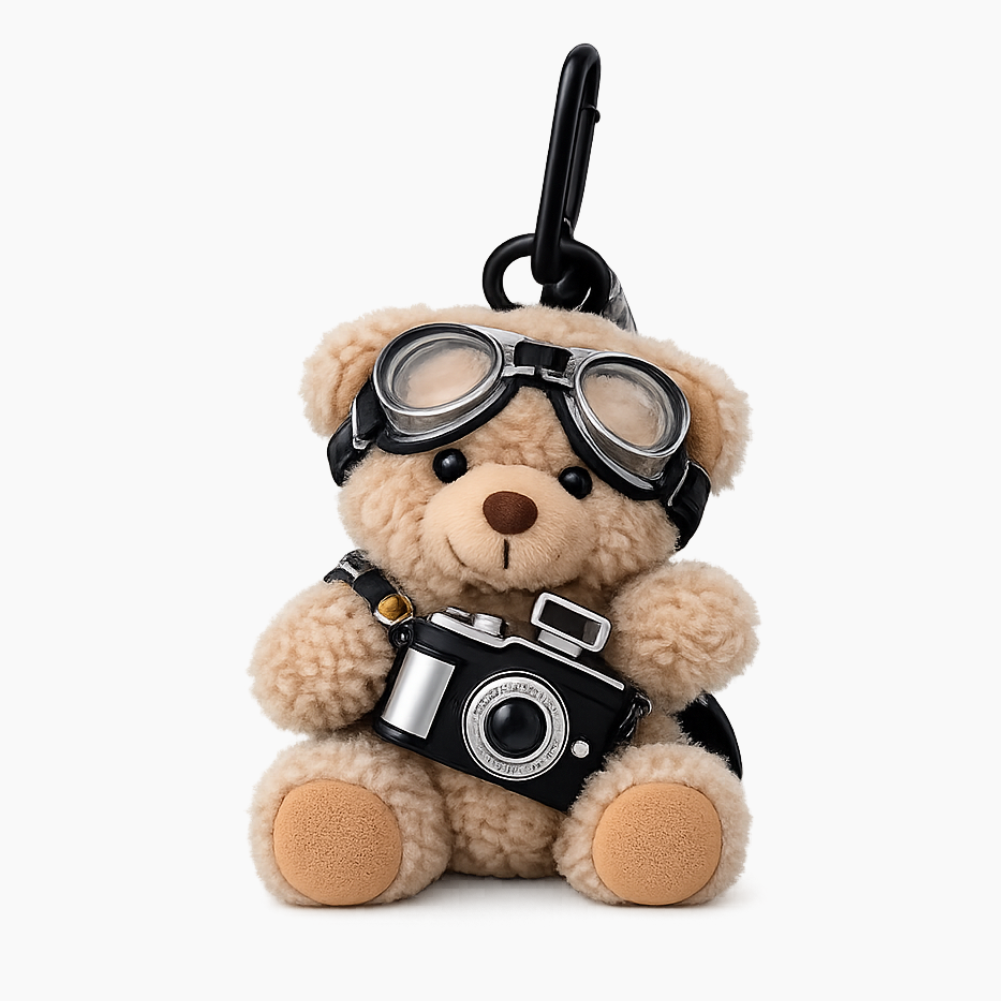 Goggles Teddy Plushie Keyring - Brown