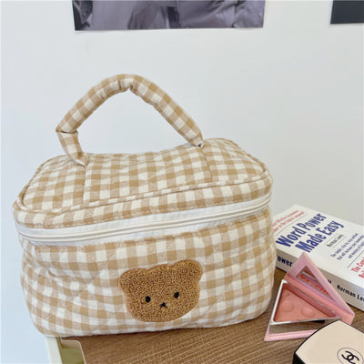 Brown Gingham Makeup Vanity Bag