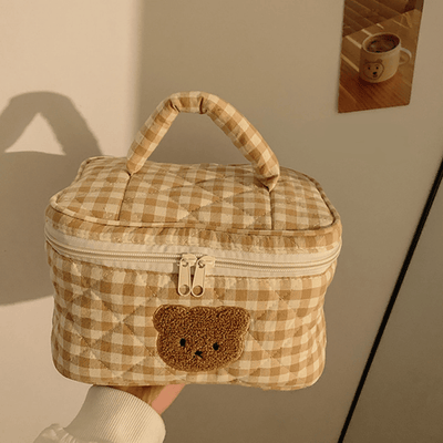 Brown Gingham Makeup Vanity Bag