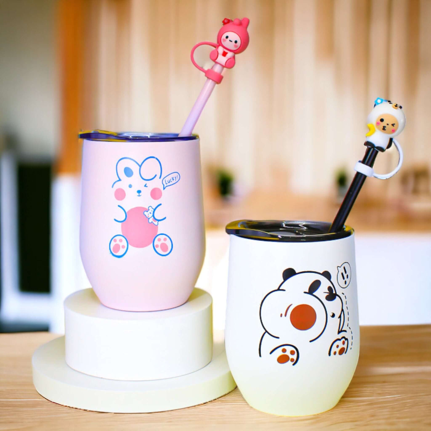 Stainless Steel Cute Straw Mug - Panda