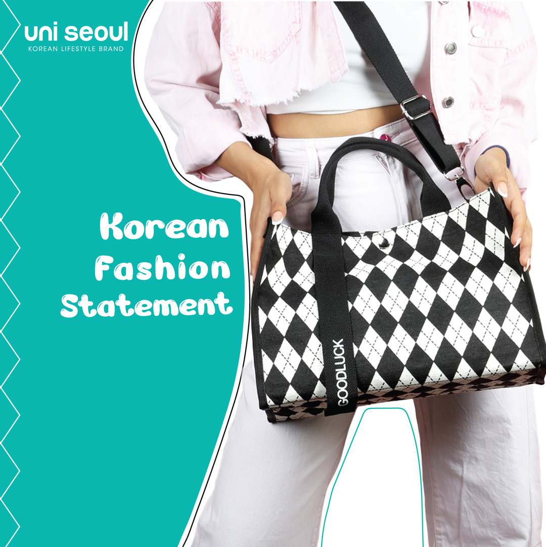 Canvas Korean Tote Checkered Uni Seoul