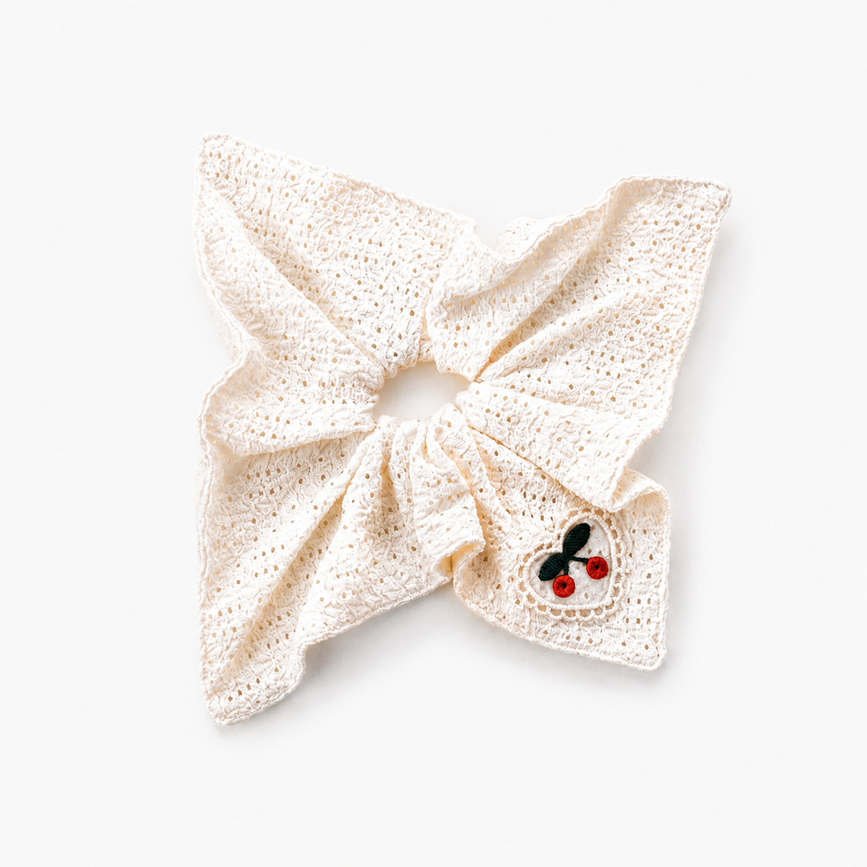 Square Cherry Embroidery Scrunchie