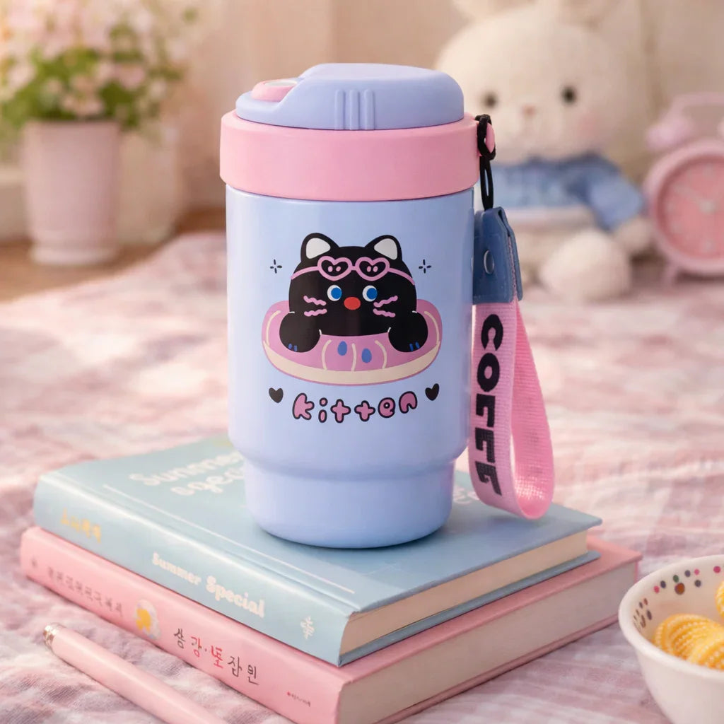 Coffee Cat Blue Stainless Steel Tumbler (small)