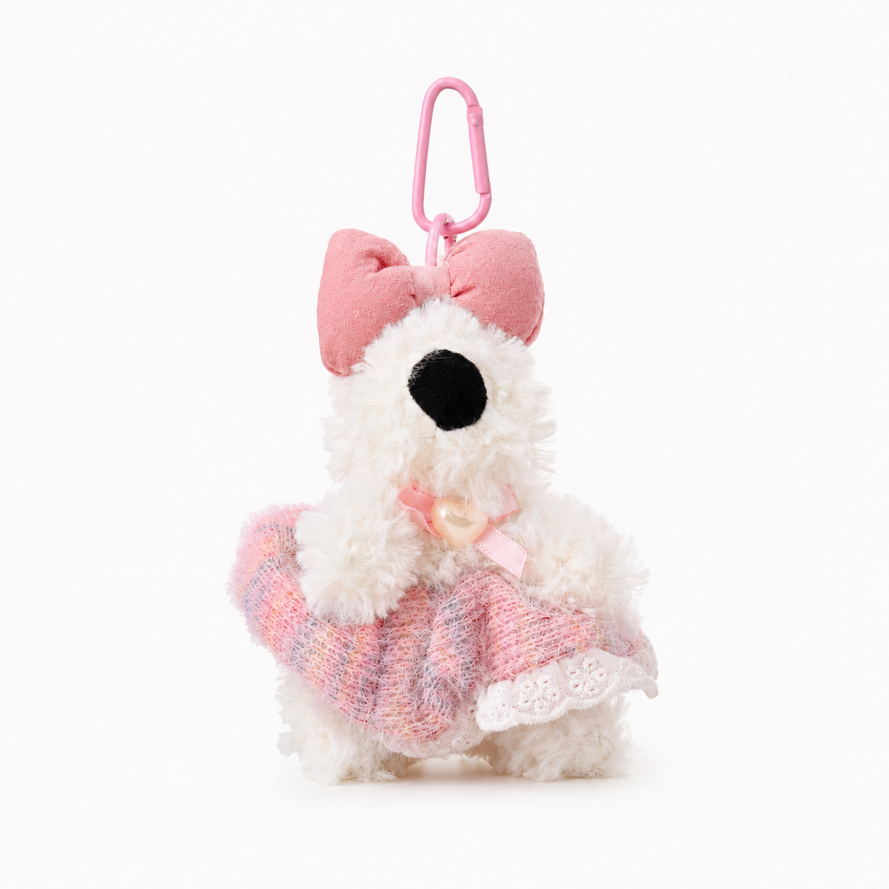 Pink Dress and Bow Dog Plushie Keyring