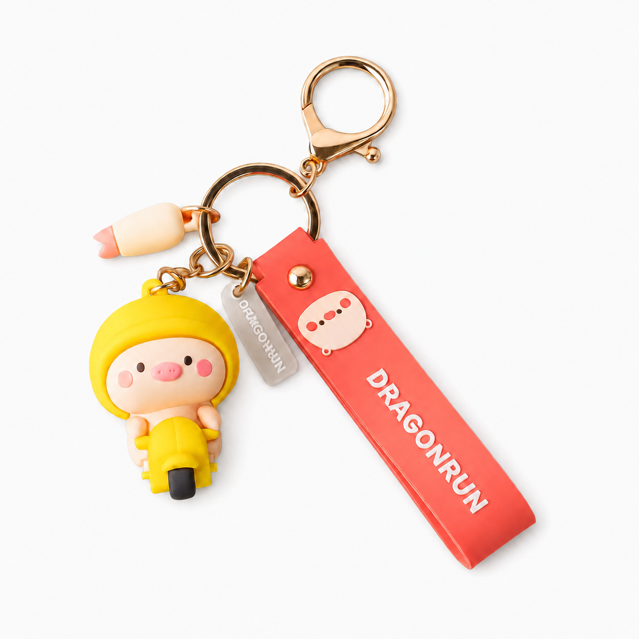 Piggy on Yellow Scooter Silicone Keyring