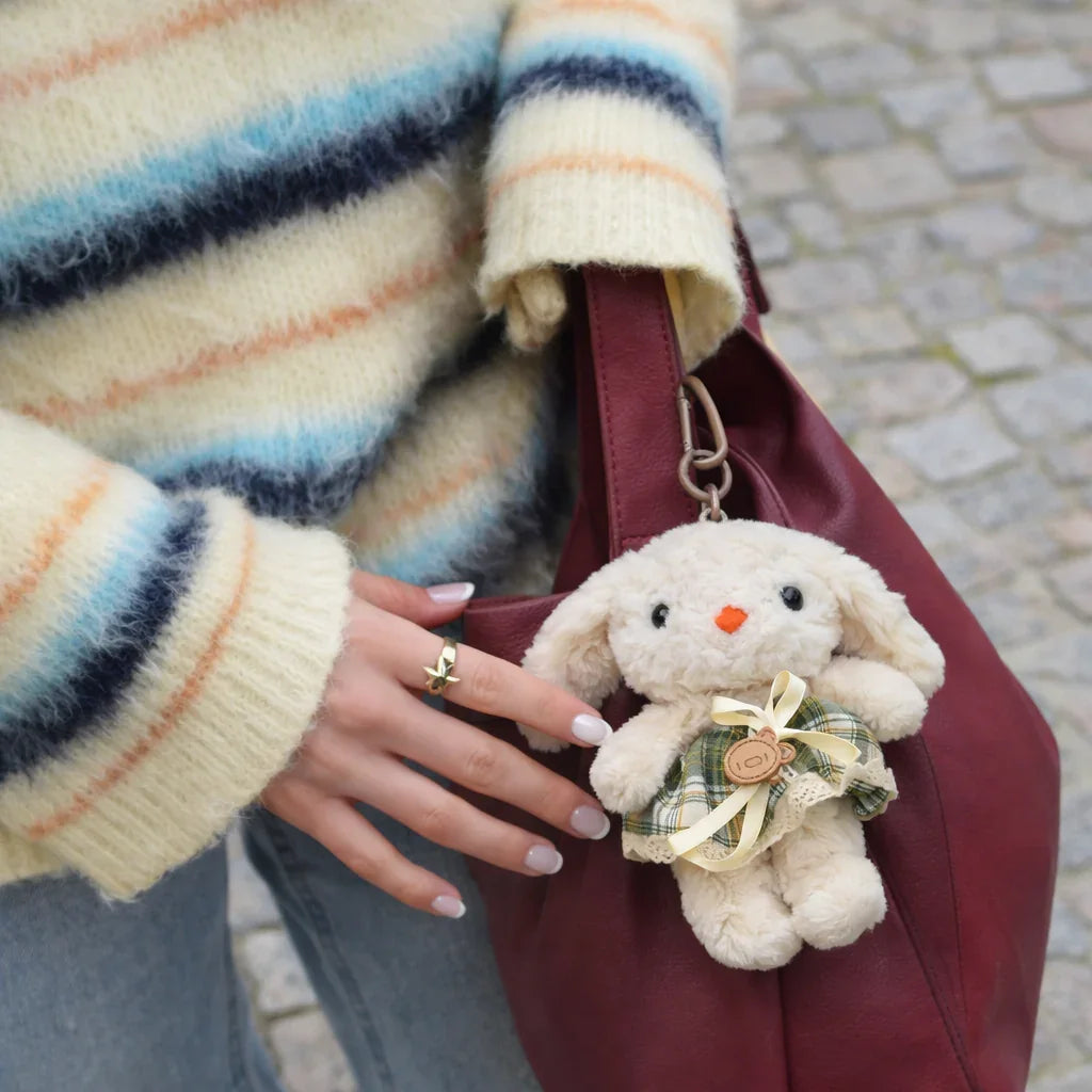 Olive Green Dress Bunny plushie keyring