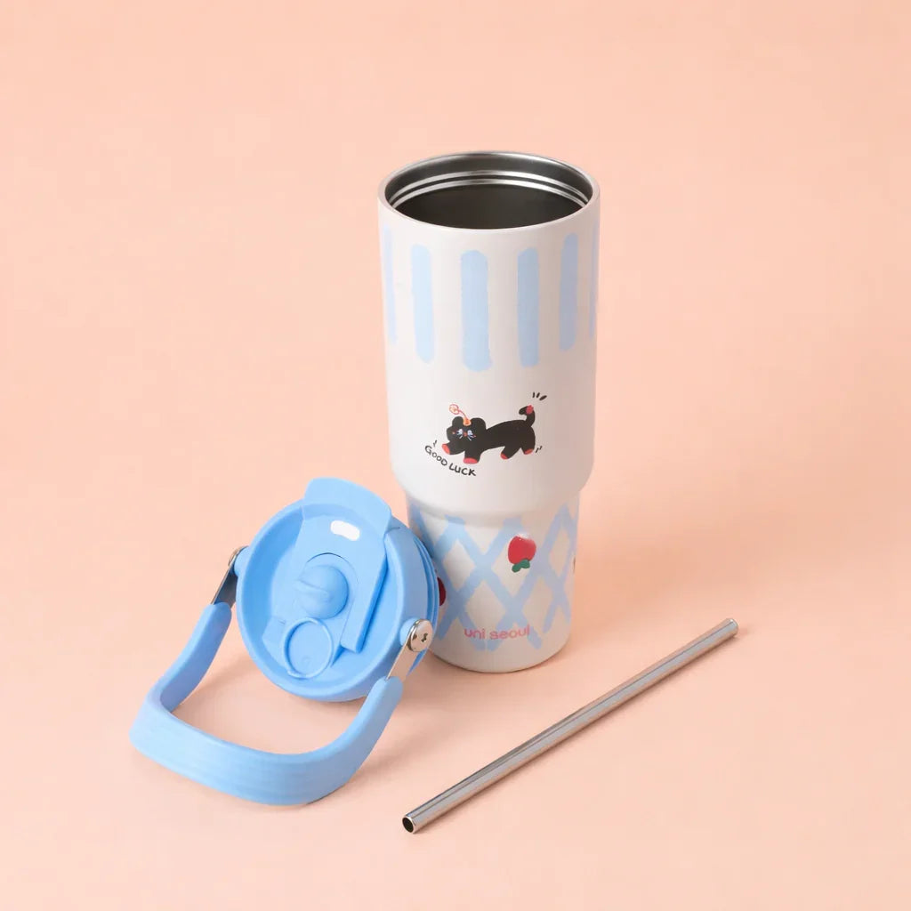 Goodluck Cat Blue Stainless Steel Tumbler