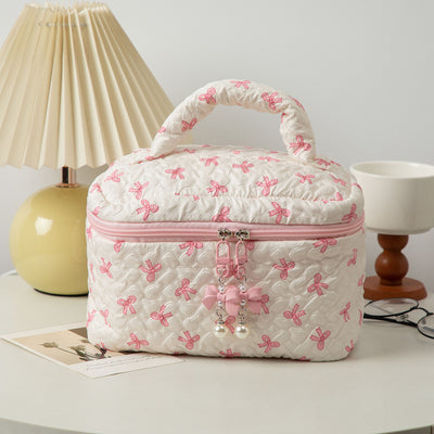 Pink Coquette Bow Makeup Vanity Bag