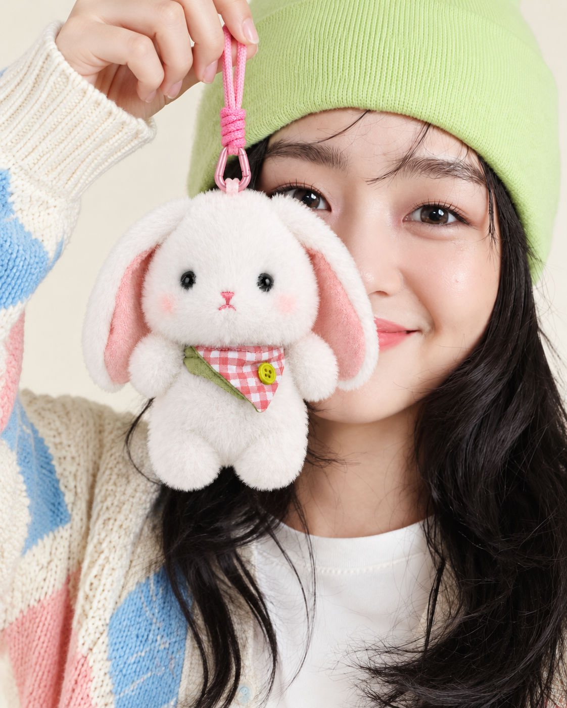 Blush Bunny Plushie Keyring- White