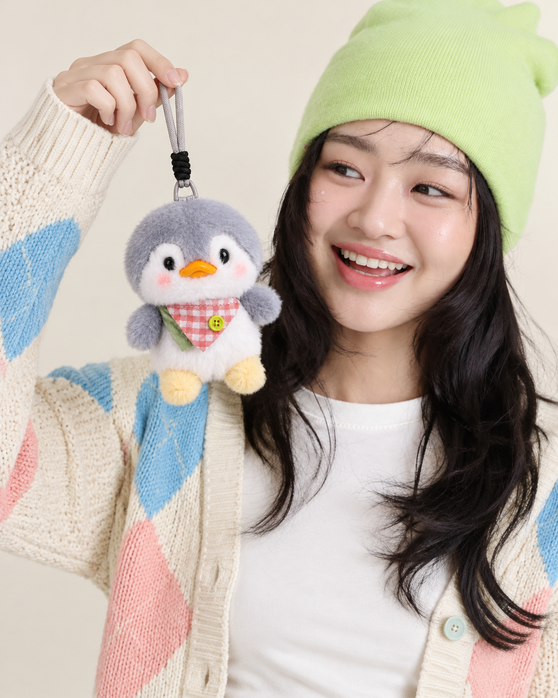 Puddle Penguin Plushie Keyring- Grey