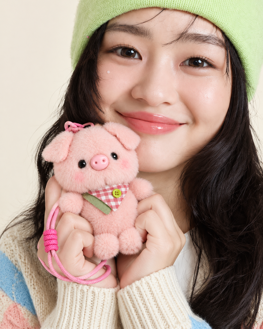 Pudding Piggy Plushie Keyring- Pink