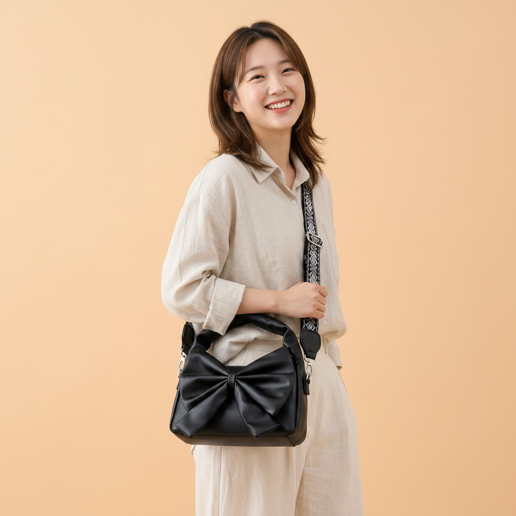Cute Bow Sling Bag - Black