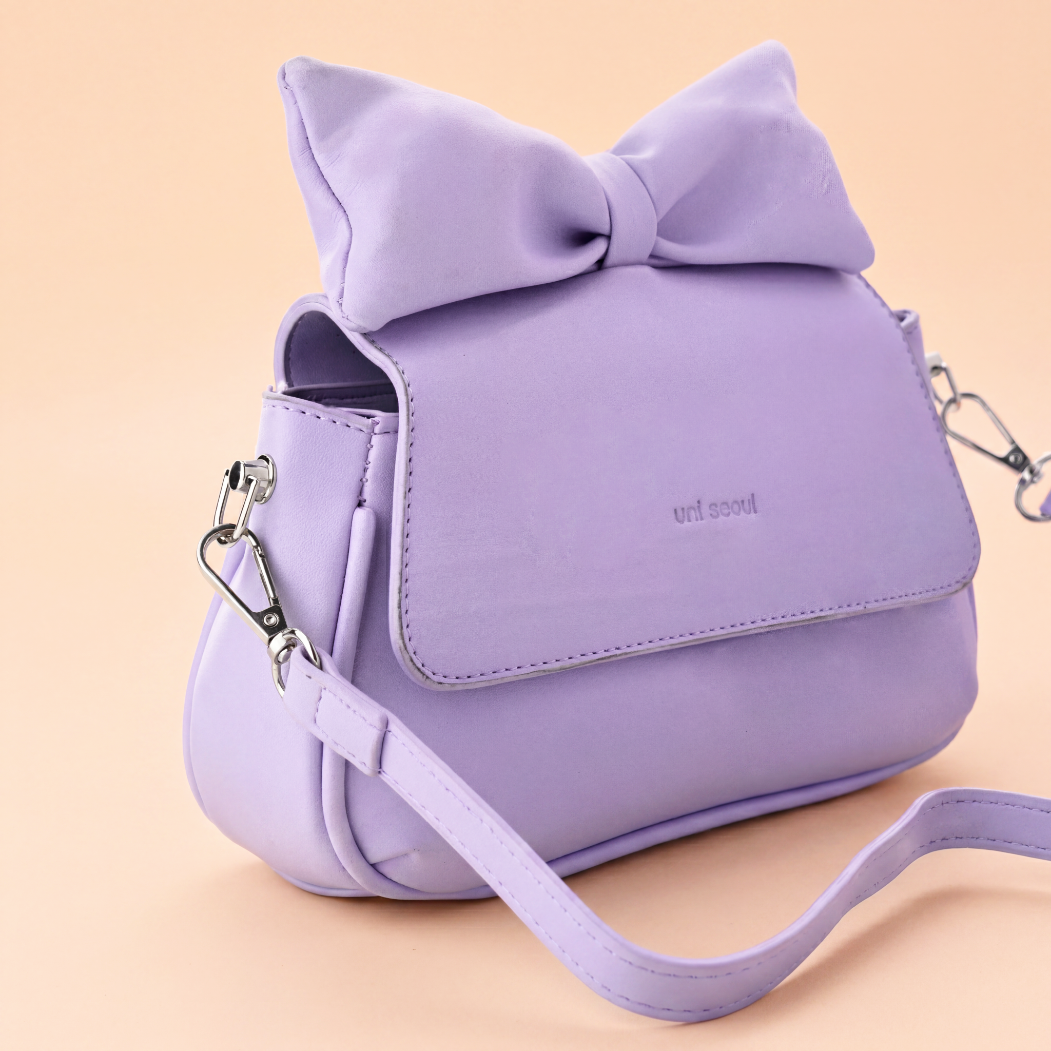 Puffed Bow Top Sling Bag - Lilac