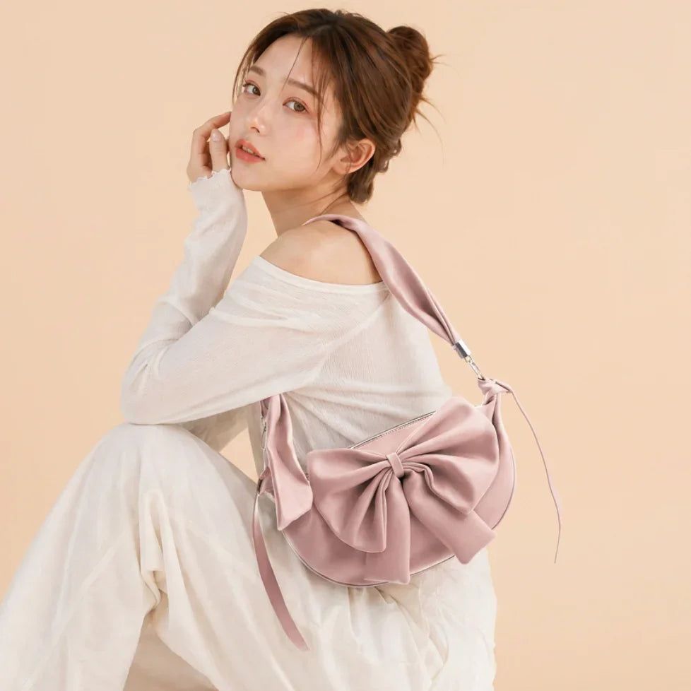 Round Bow Sling Bag - Beige