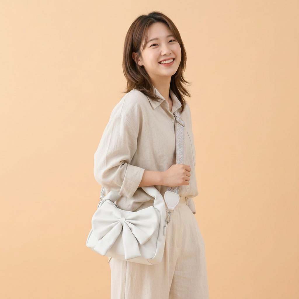 Cute Bow Sling Bag - White