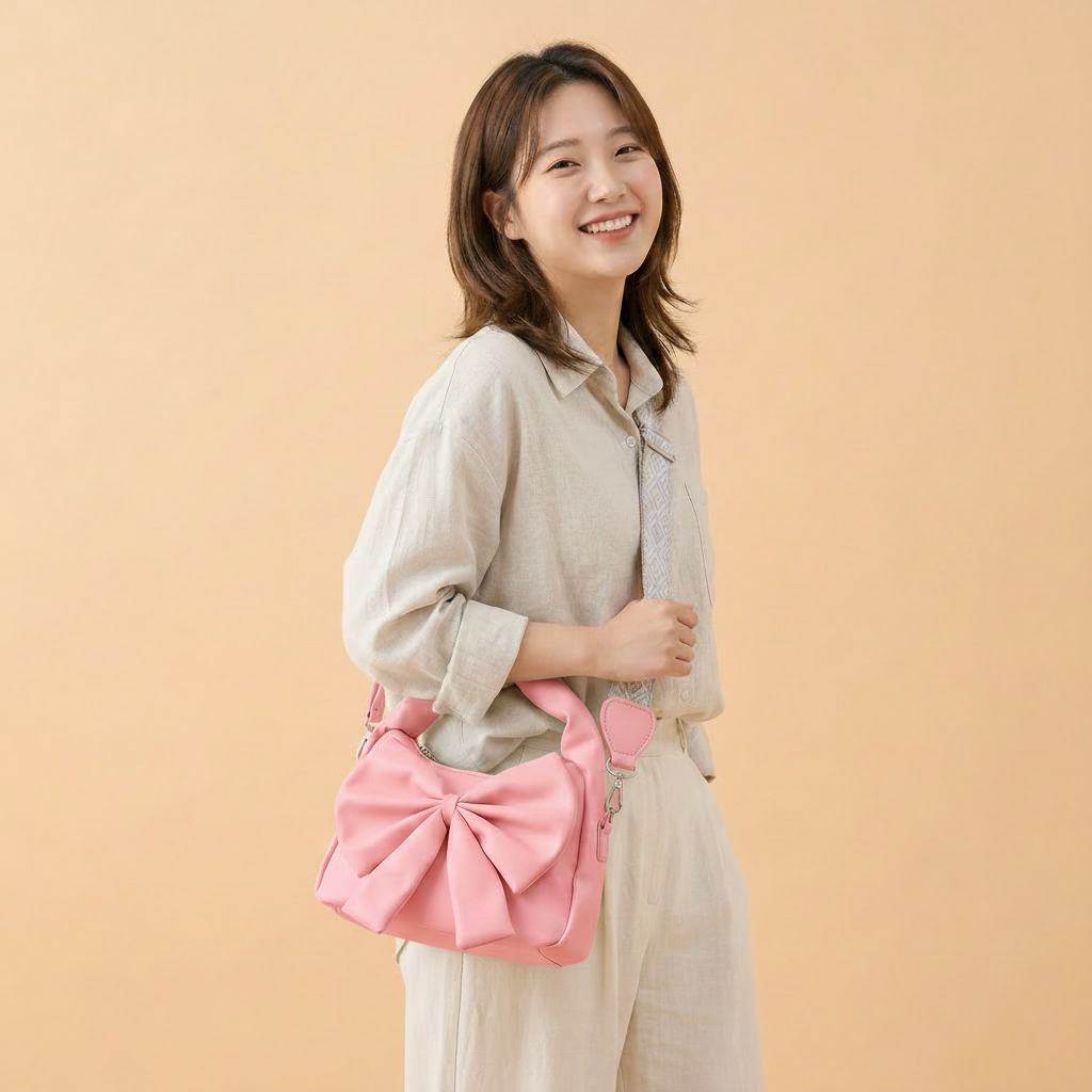 Cute Bow Sling Bag - Baby Pink
