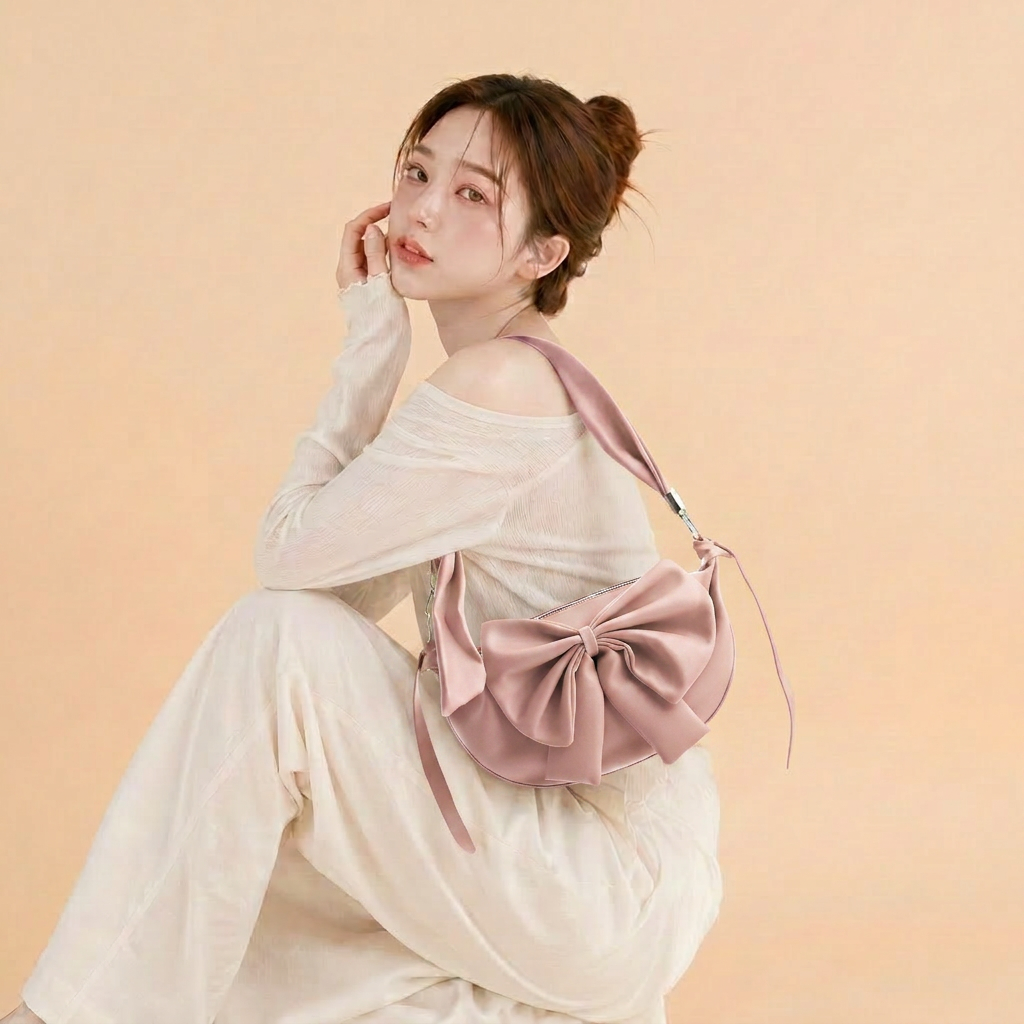 Round Bow Sling Bag - Baby Pink