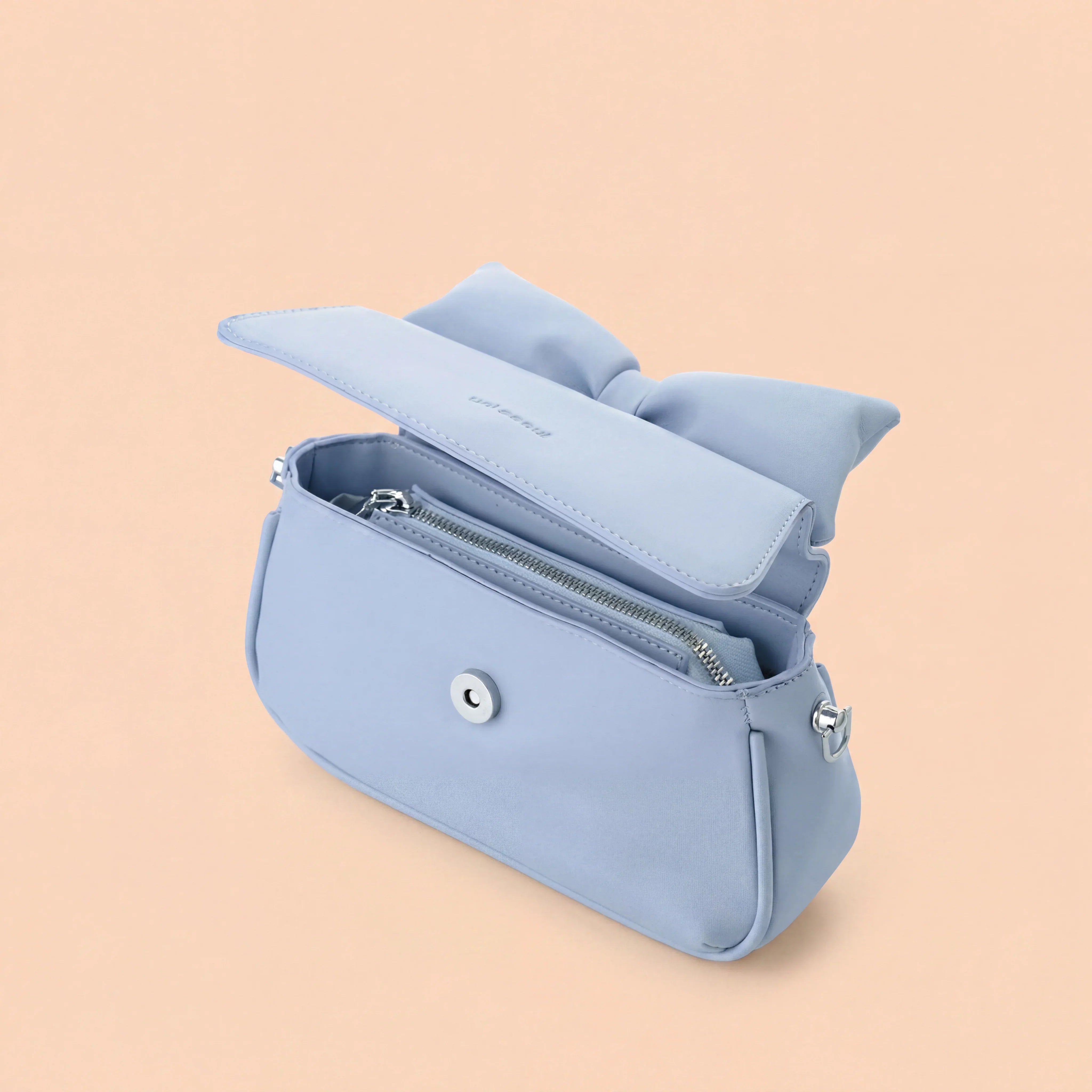 Puffed Bow Top Sling Bag - Powder Blue