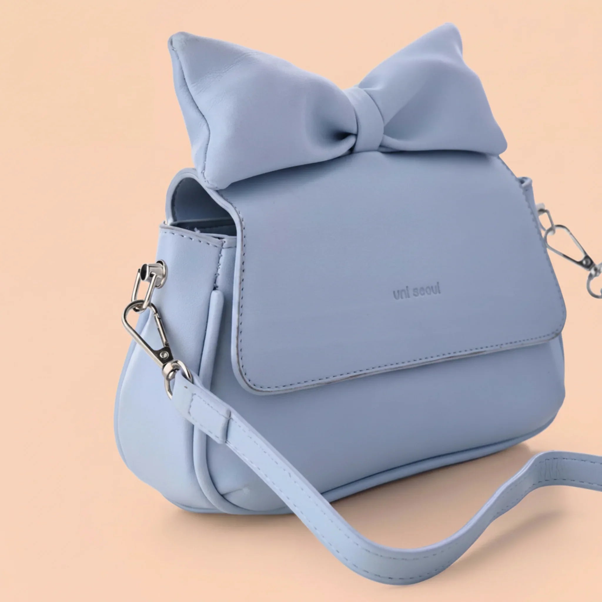 Puffed Bow Top Sling Bag - Powder Blue