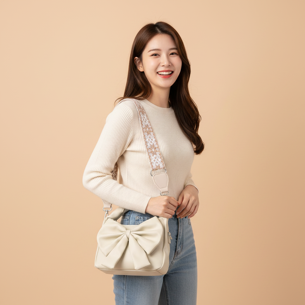 Cute Bow Sling Bag - Beige