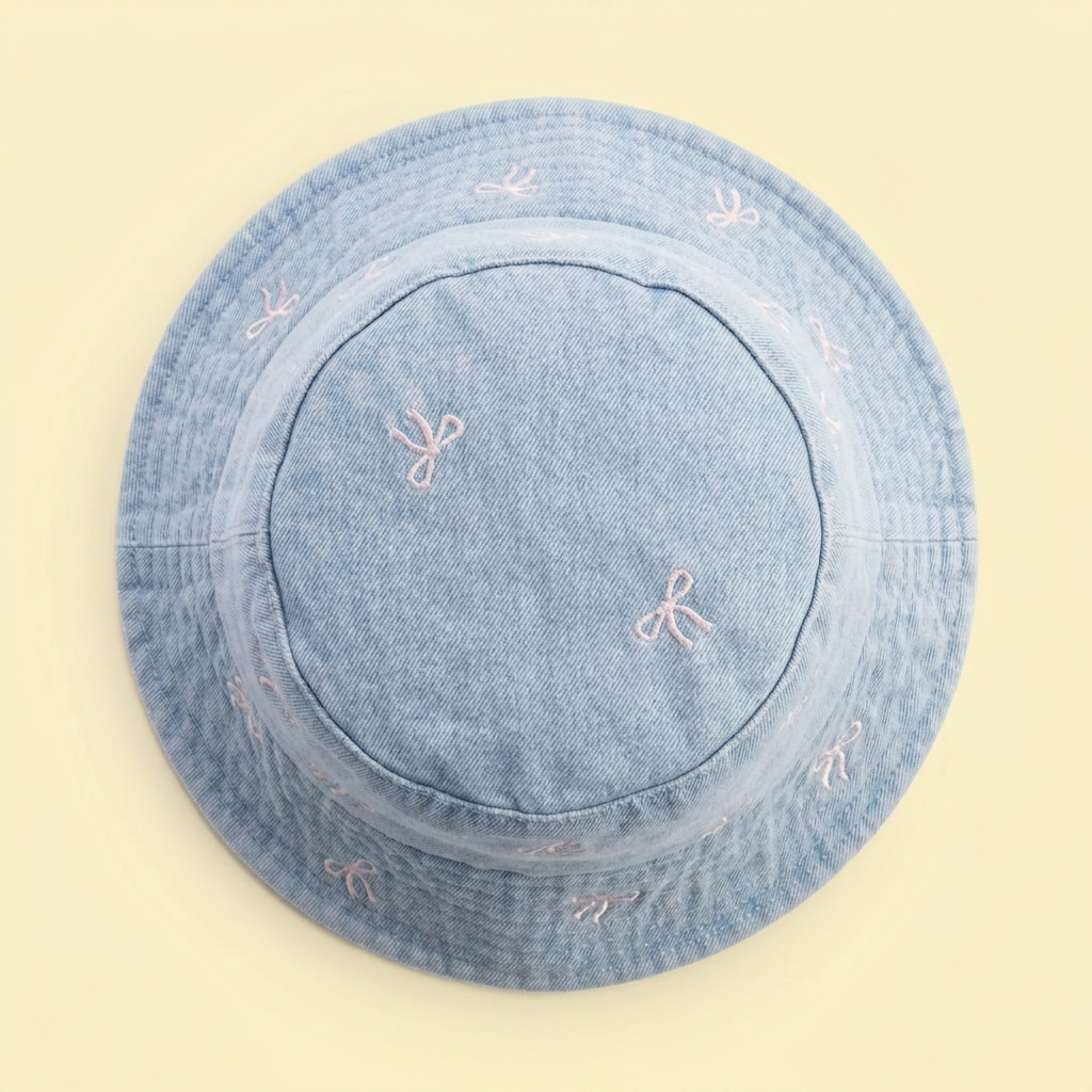 Washed Blue Bucket Hat with Bows