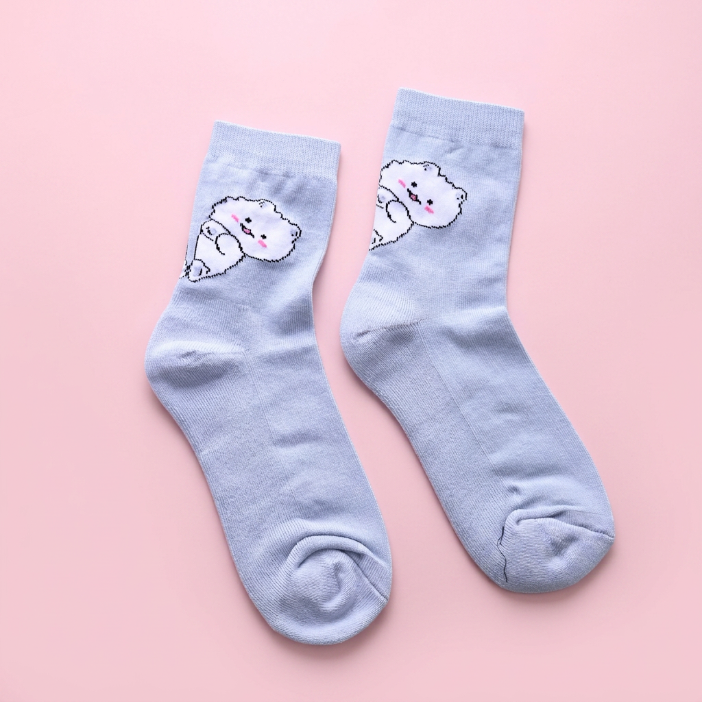 Fluffy Kitten Blue Socks