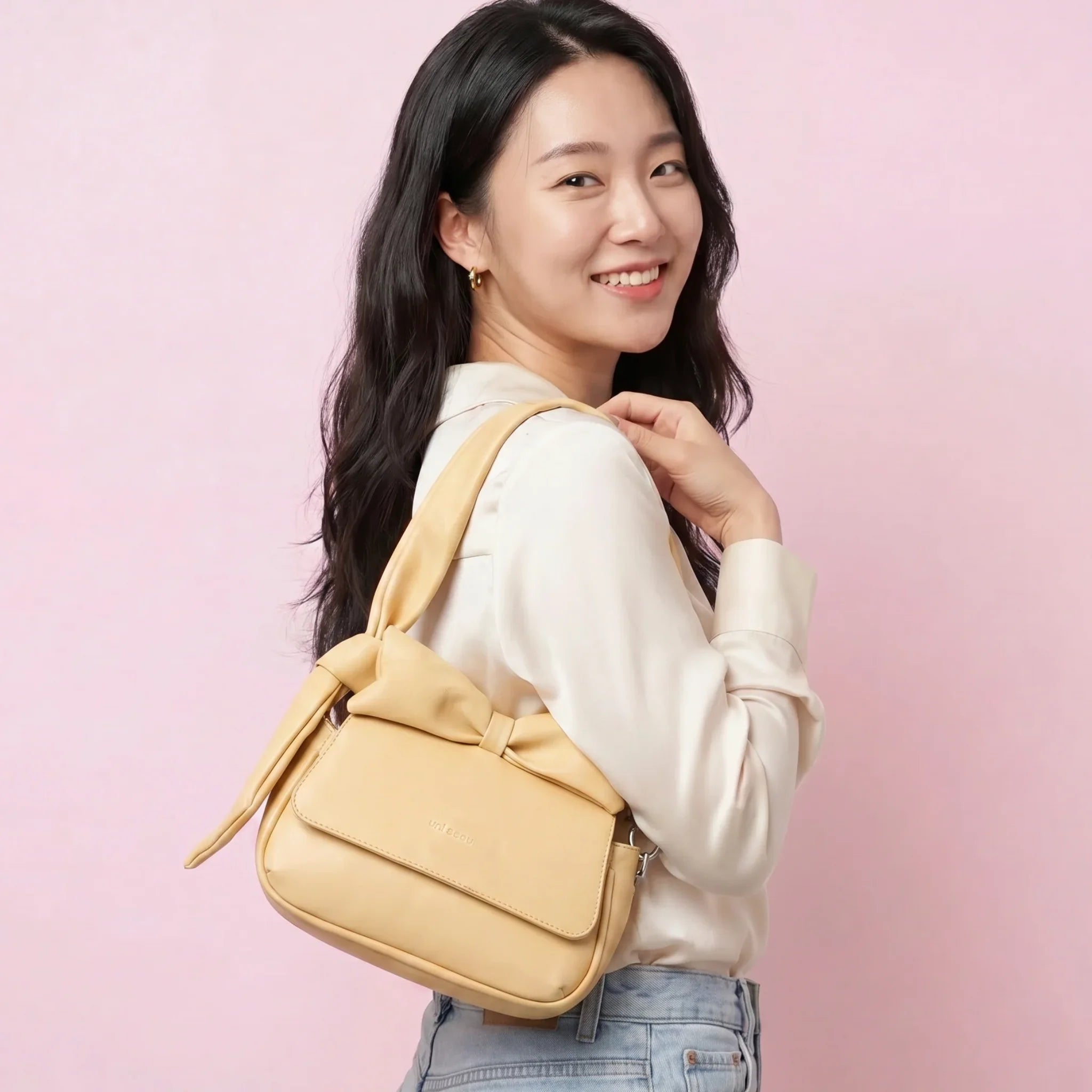 Puffed Bow Top Sling Bag - Yellow