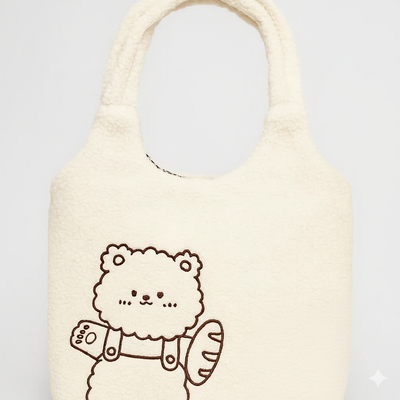 Toastie bear White Furry Tote Bag