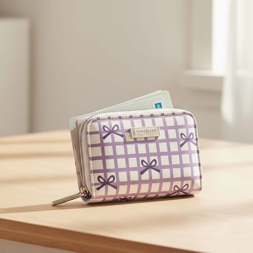 Purple Bow Gingham Card Holder