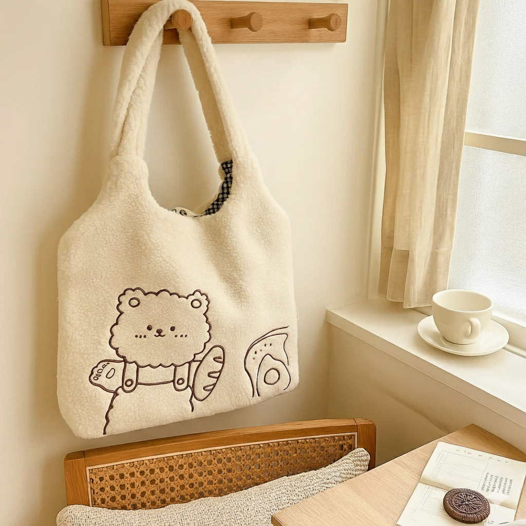 Toastie bear White Furry Tote Bag