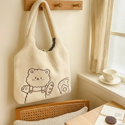 Toastie bear White Furry Tote Bag