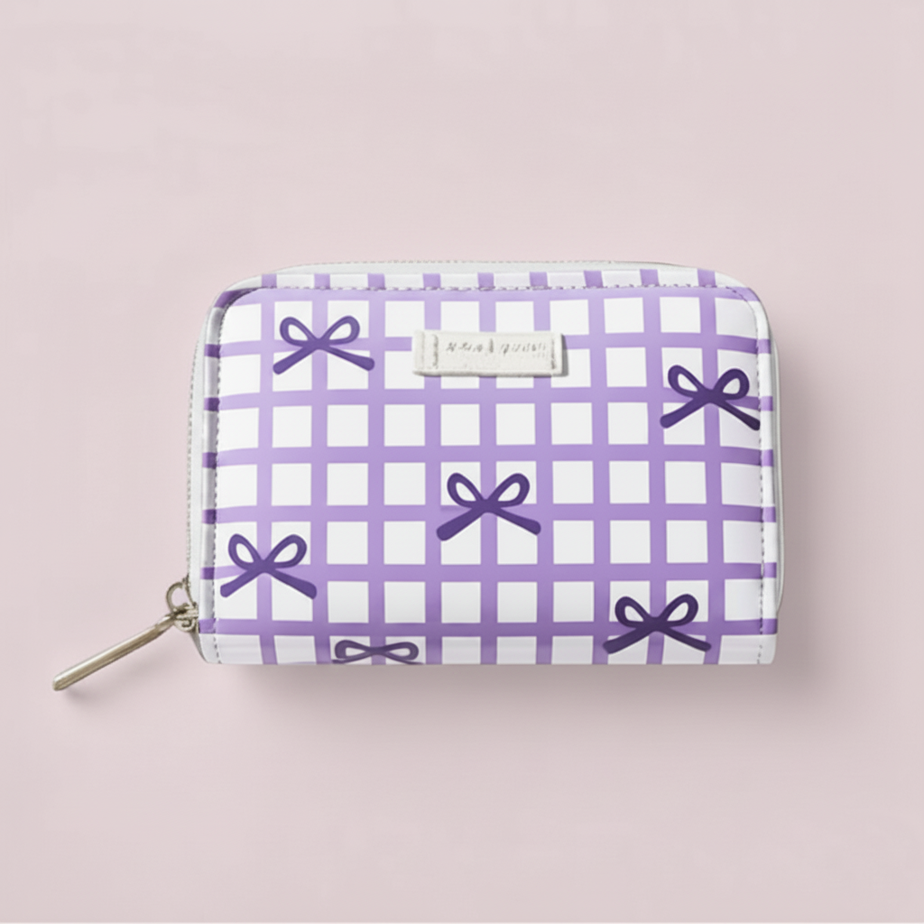 Purple Bow Gingham Card Holder