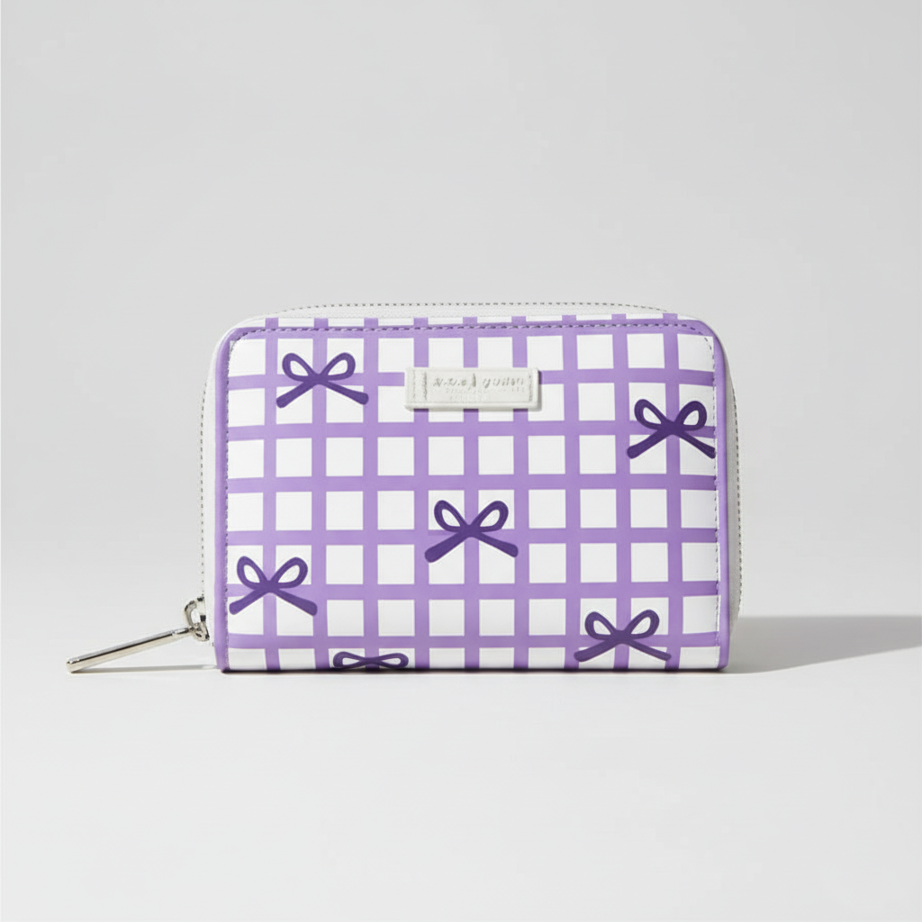 Purple Bow Gingham Card Holder