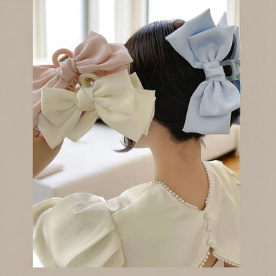 Pink Satin Bow Claw Clip