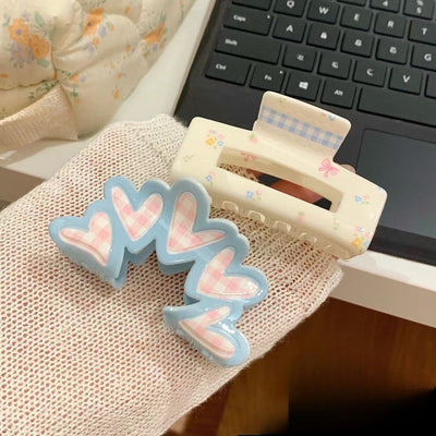Pink Gingham Hearts Claw Clip
