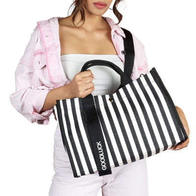 Striped Canvas Tote Blue