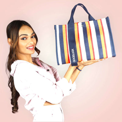 Striped Canvas Tote Blue