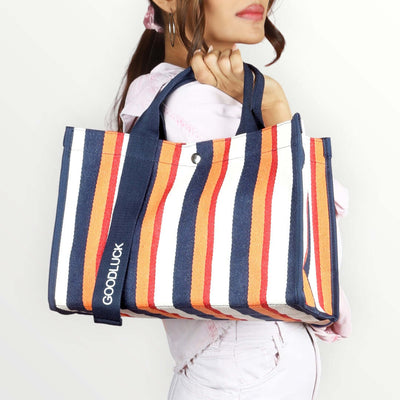 Striped Canvas Tote Blue