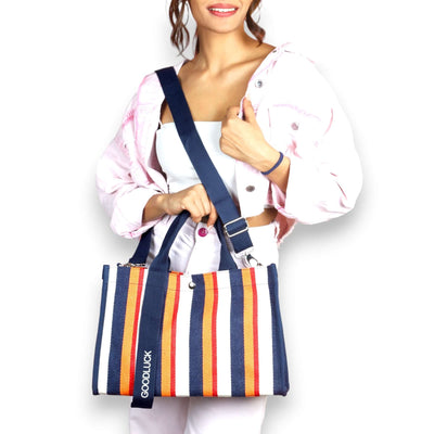 Striped Canvas Tote Blue