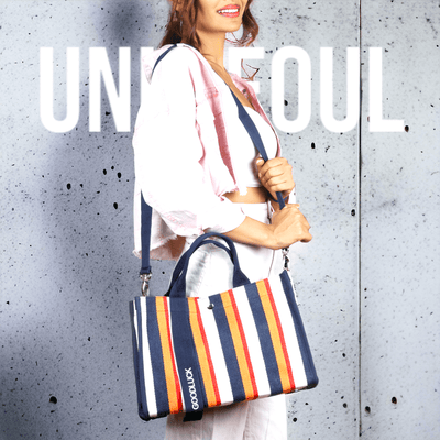 Striped Canvas Tote Blue
