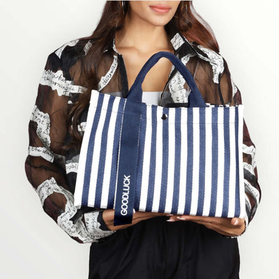 Striped Canvas Tote Blue