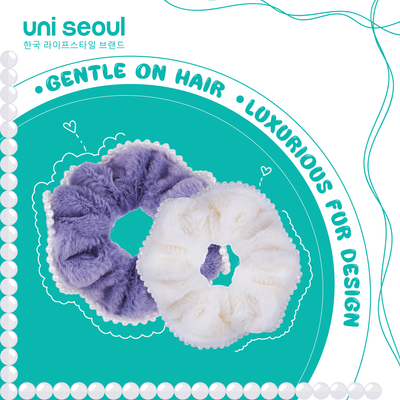 Korean Single Fur Scrunchie with Pearls - White