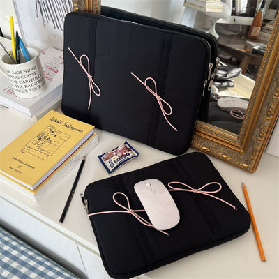 Black Bow-Tie Puffed Laptop Sleeve