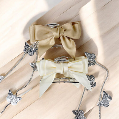 White Ribbon Claw Clip with Butterfly Tassel