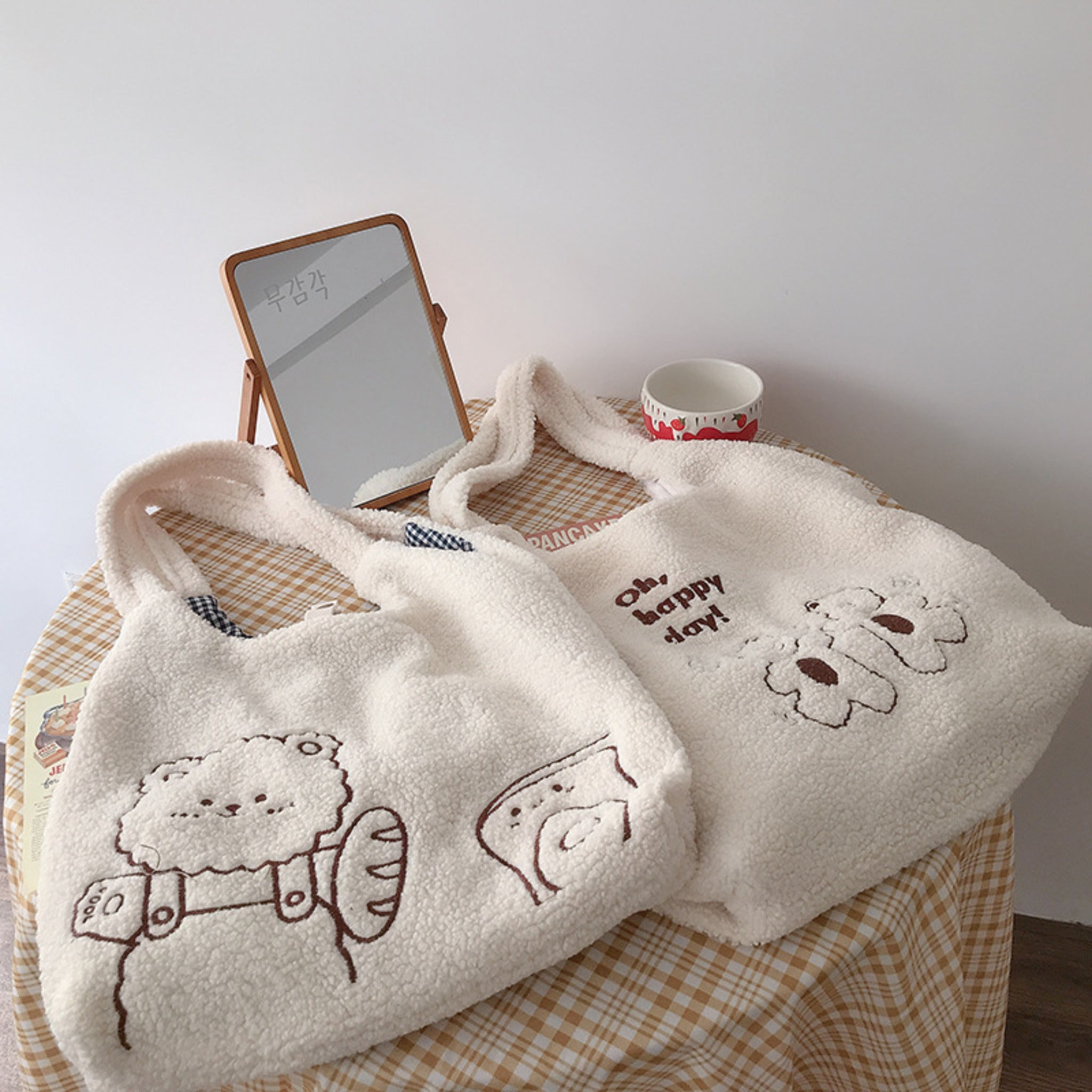 Happy Day White Furry Tote bag