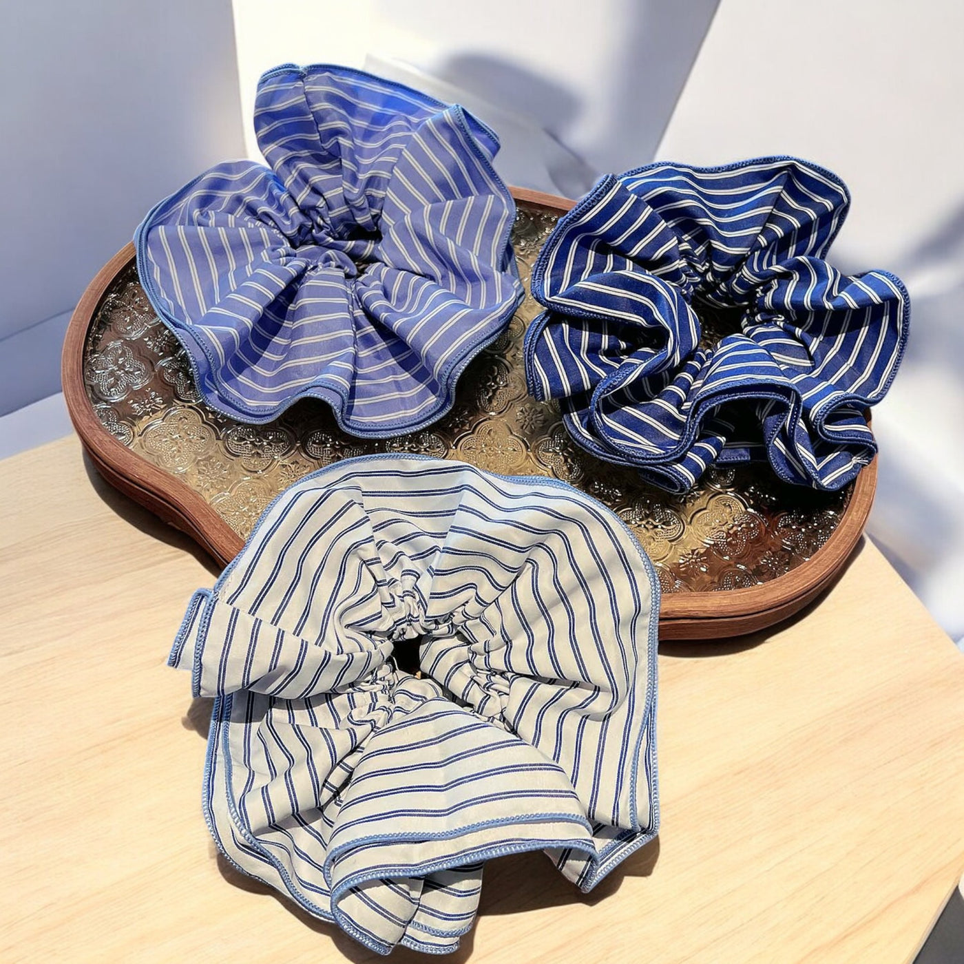 White Striped Scrunchie